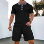 2025 Men Europe and the United States new summer Waffle solid color zip-up lapel short-sleeve suit shorts two sets NovaCart