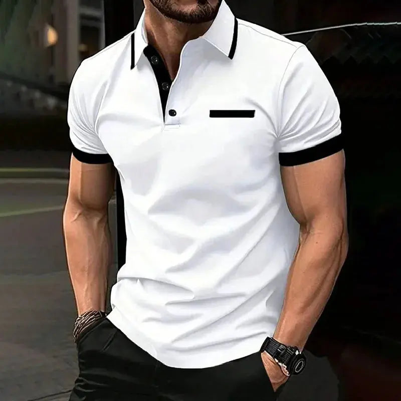 Spring Summer Men Clothes Short Sleeve Turn-down Collar Polo Shirt Fake Pocket Print Business Casual Polo Shirt Resilient Tops NovaCart