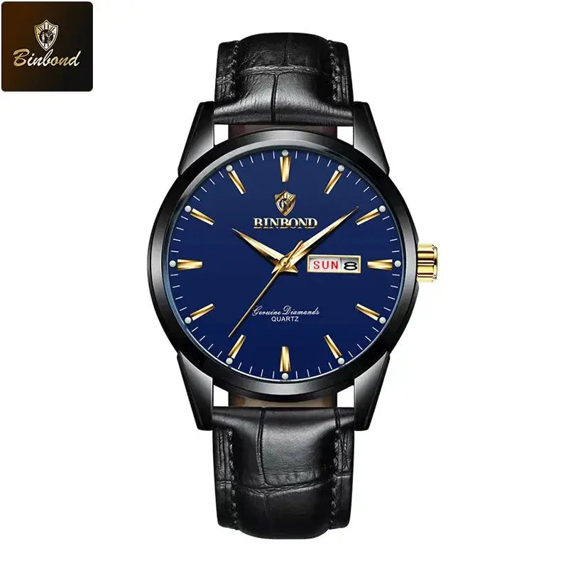BINBOND Top Luxury Brand Fashion Watch For Men Waterproof Clock Man Date Quartz Wrist Watches Leather Strap Business Man Watch NovaCart