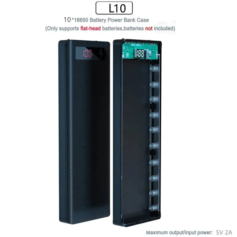 8/10*18650 Power Bank Battery Box Holder Portable Dual USB Type C Charge Shell for iPhone Xiaomi Huawei 18650 Battery Cases Pi-Mart
