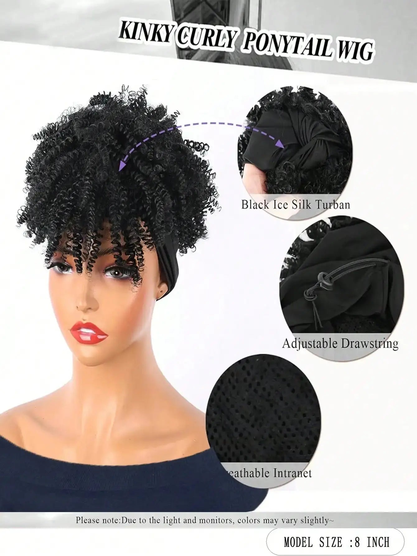 Headband Wigs for Synthetic Short Afro Kinky Curly Wigs Dark Brown Wig with Bangs Wrap Wigs 2 in 1 synthetic Wig Drawstring NovaCart
