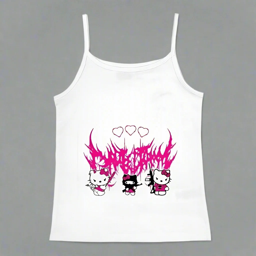 Y2K Hello Kitty Crop Top – Emo Girls Vintage Punk Tank FitiqueFit