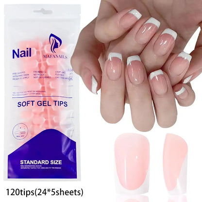 120Pcs Medium Long Square Acrylic French Fake Nails Full Cover Wearable French Press on Nails for Women Mixed Size False Nails NovaCart