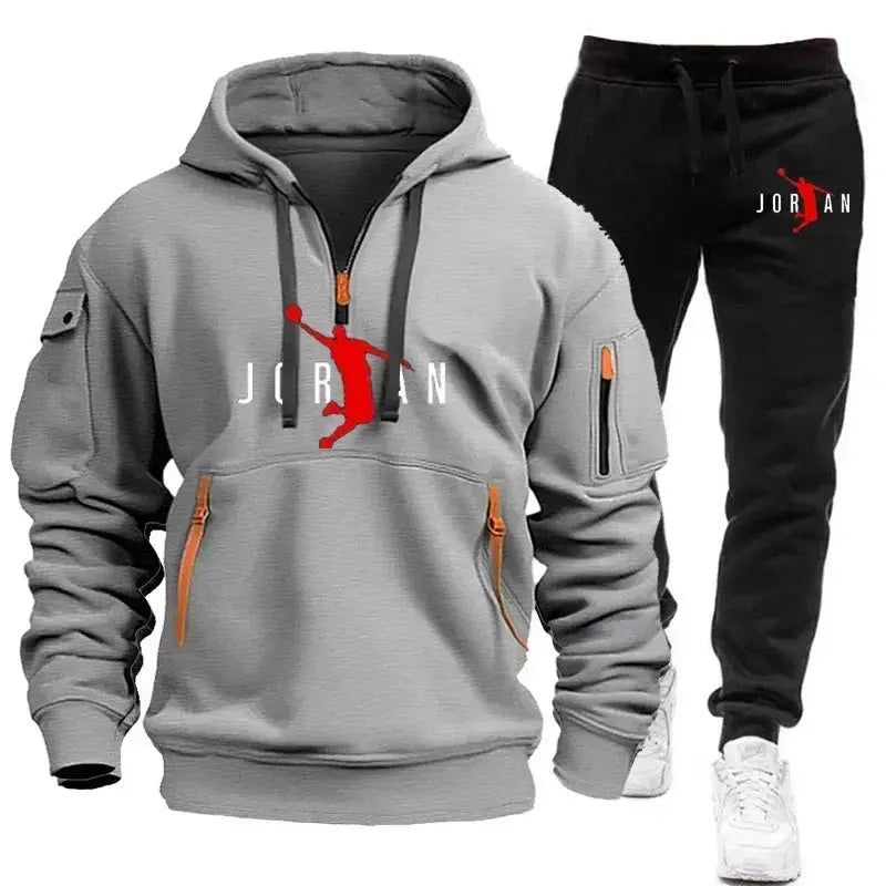 Men 2025 Autumn Winter Printed Blazer and Tracksuit Pants Set Casual Jogging Sportswear for Outdoor Activities and Street Fashio NovaCart