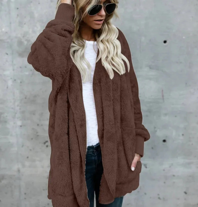 Double Fleece Plush Hooded Cardigan Jacket Women FitiqueFit