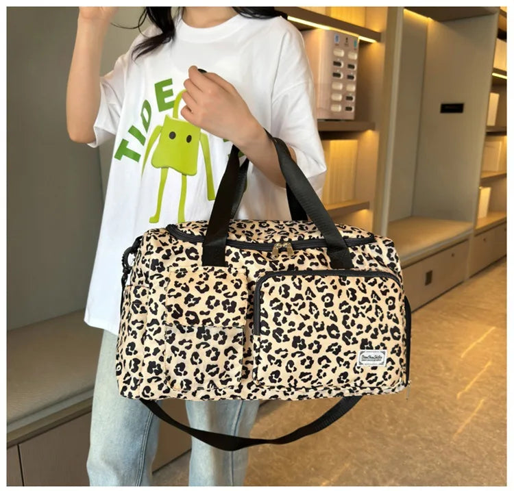 Classic Leopard Print Large Capacity Leisure Luggage Bag with Multiple Pockets and Shoe Compartment Sports Fitness Travel Bag NovaCart