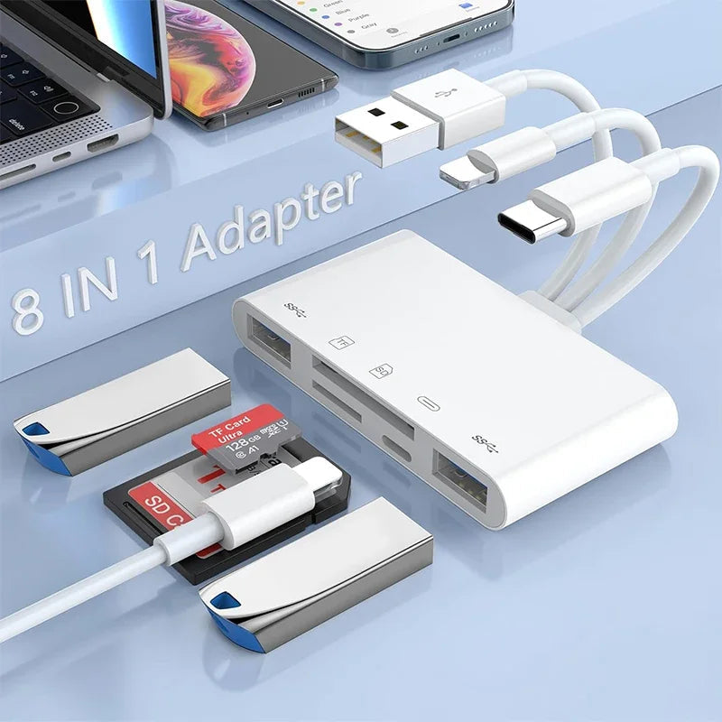 Three-wire 5-in-1 card reader, multi-function OTG converter, high-speed transmission, compatible with Iphone/Android/ipad Pi-Mart