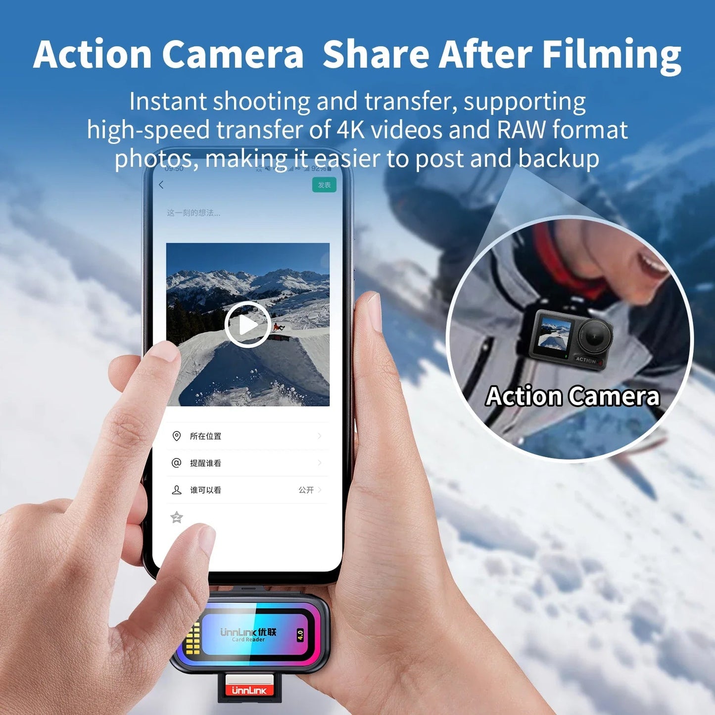 Unnlink SD & Micro SD 4.0 Card Reader UHS-II, USB-C to SD TF Memory Card Adapter for Mac iPhone 16/17 to Drone Action Camera Pi-Mart