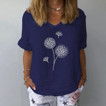 Women Solid Color Cotton Linen Blouse