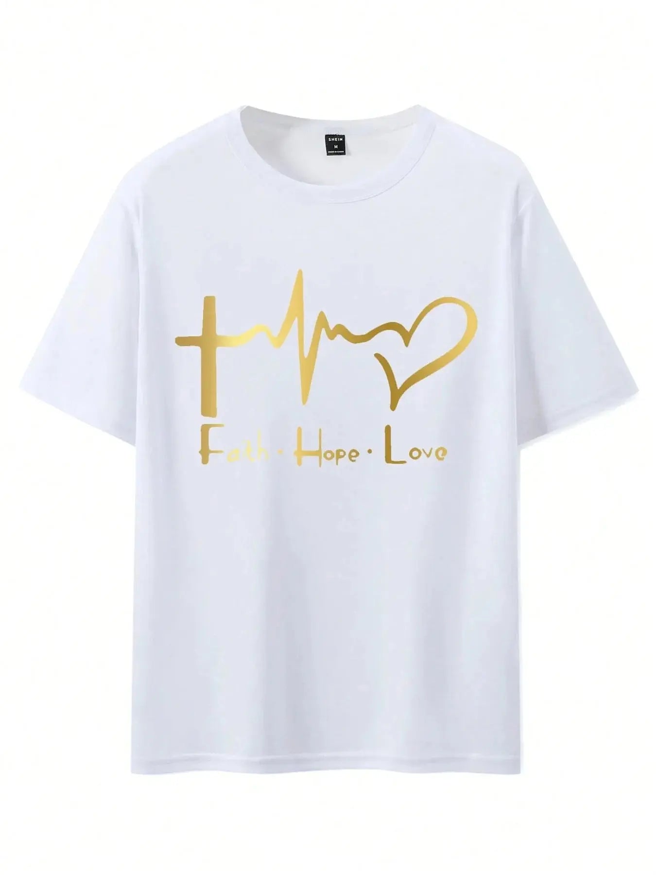 Men's Summer 100% Cotton Fashionable Casual Loose Large Size FAITH HOPE LOVE Printed Sports Round Neck Short Sleeve T-shirt Top NovaCart