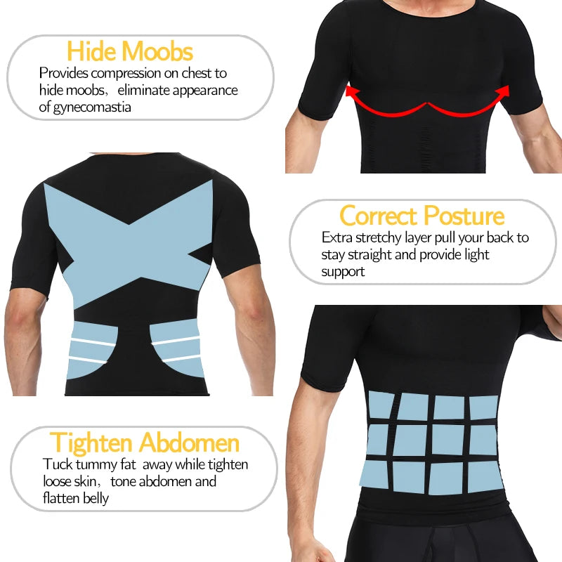 1/2 PCS Men Body Shaper T-Shirt Slimming Shapewear Corrective Posture Belly Control Compression Man Modeling Underwear Corset NovaCart