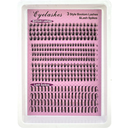 16Rows Bottom Lashes(6-7mm) and Spikes(15-21mm) Mix DIY Eyelash Extension Wispy Individual Lash Spikes Clusters DIY Lashes Tools NovaCart