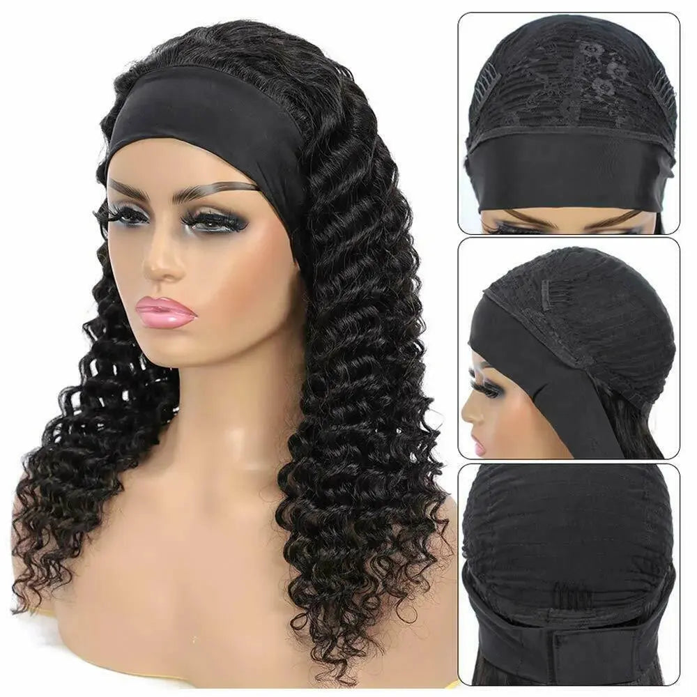 Headband Wigs Human Hair Water Wave Wig 250 Density 100% Real Human Hair Wigs None Lace Front Wigs Full Machine Made Wigs NovaCart