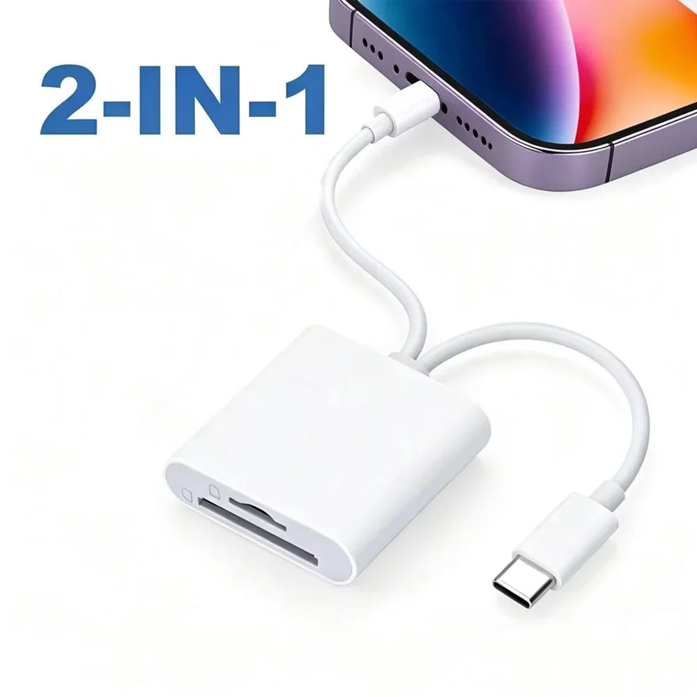 2 In 1 OTG Card Reader Type C Lightning to SD TF Memory Card Adapter For PC Laptop iPhone Multi Smart Cardreader No APP Requires Pi-Mart