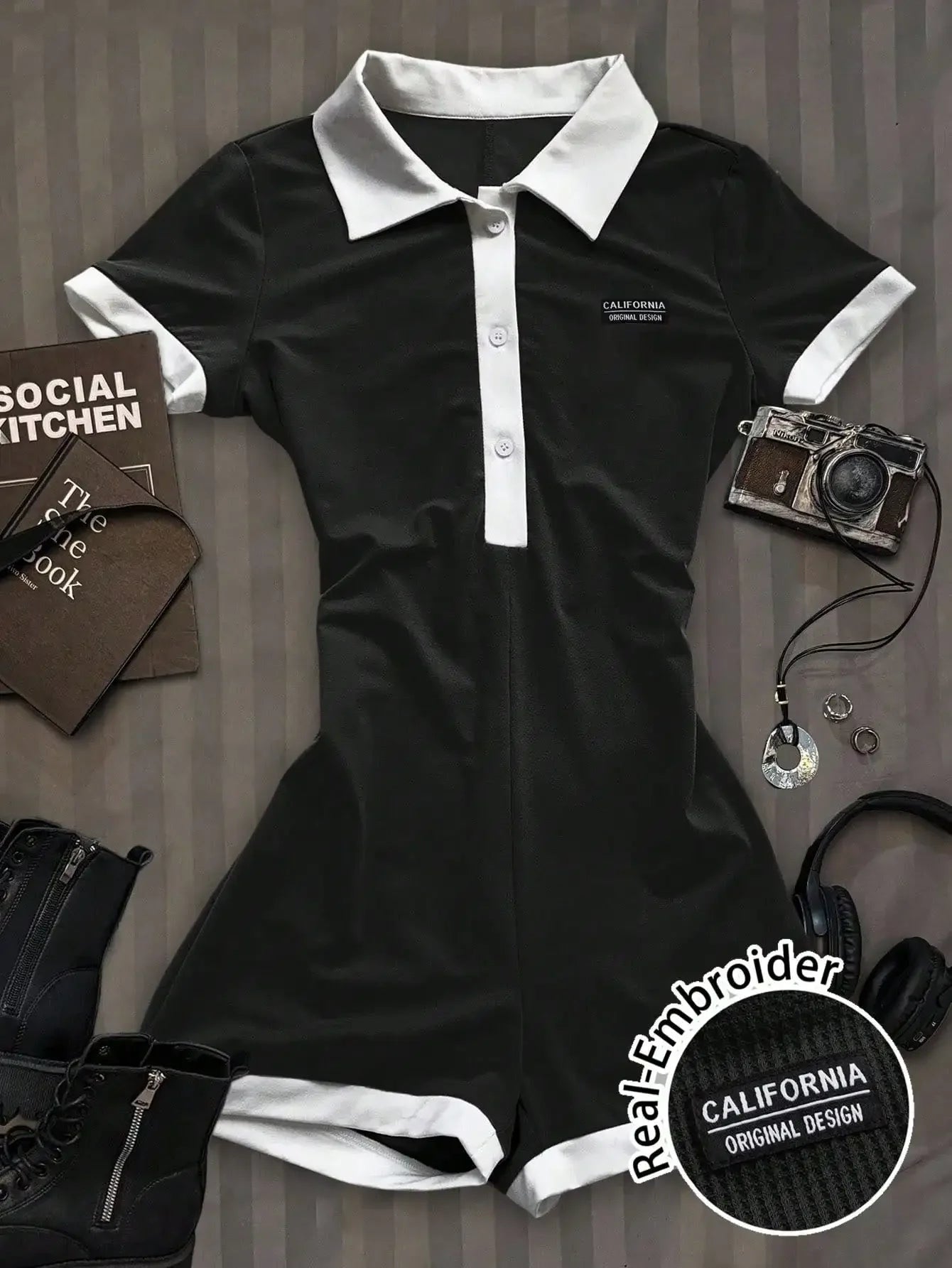 Casual and simple lapel women's jumpsuit, sleeveless, elegant and sexy lapel waist-hugging short jumpsuit NovaCart