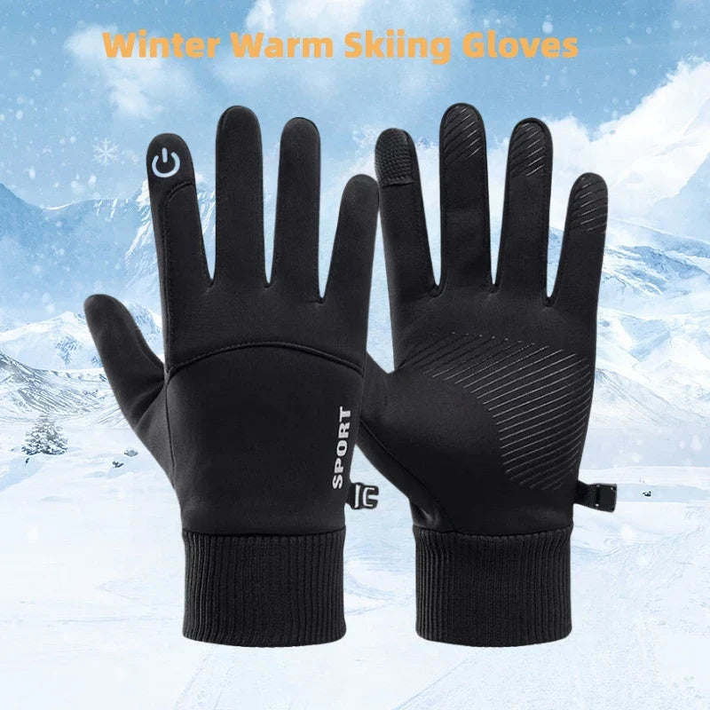 Black Winter Warm Full Fingers Waterproof Cycling Outdoor Sports Running Motorcycle Ski Touch Screen Fleece Gloves Snow Gloves Pi-Mart