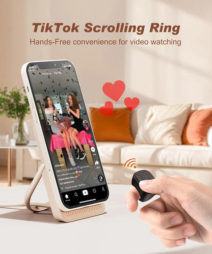Tiktok Scrolling Ring Tiktok Remote Control Is Suitable for Iphone, iPad Bluetooth Page Turning Ring Roller, Both Camera Shutter, Short Video and Music Remote Control Function, Compatible with Ios and Android Phones Pi-Mart