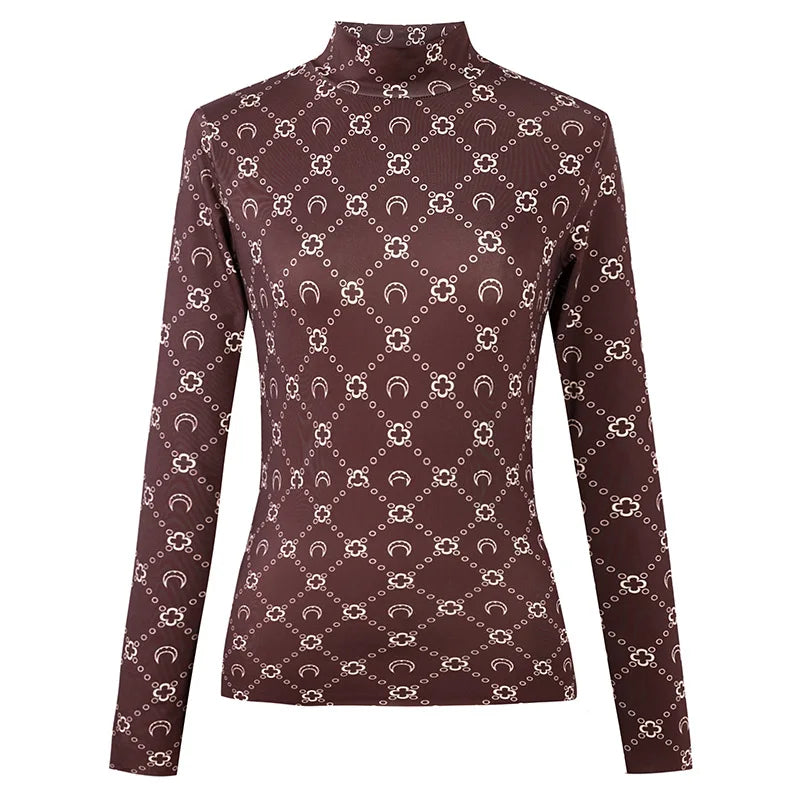 Woman Clothes Korean Moon Print Long Sleeve T-Shirt Fashion Casual Layered Sun Protection Top Ice Silk Basic Tee Spring Autumn NovaCart