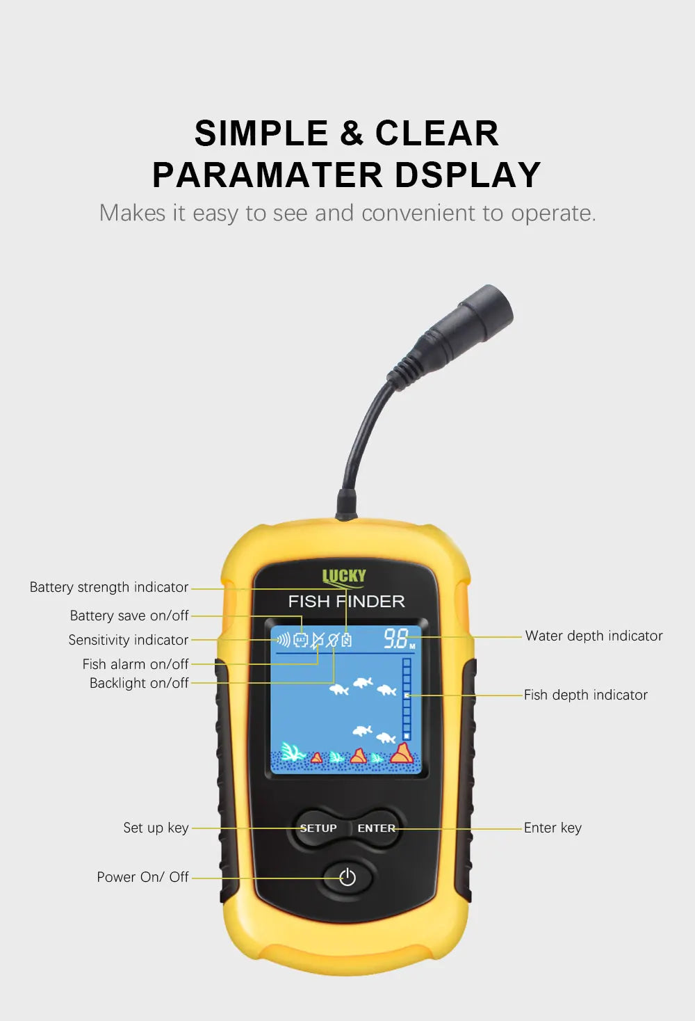 FFC1108-1 Alarm 100M Portable Sonar Fish Finders 45 degrees Sonar Coverage Echo Sounder Alarm Transducer Lake Sea Fishing NovaCart