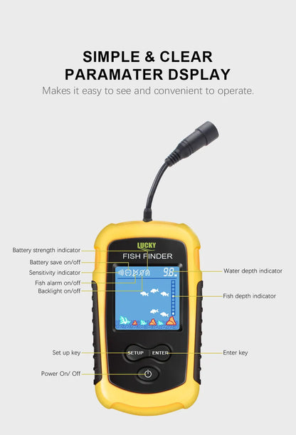 FFC1108-1 Alarm 100M Portable Sonar Fish Finders 45 degrees Sonar Coverage Echo Sounder Alarm Transducer Lake Sea Fishing NovaCart