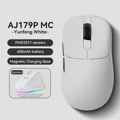 AJAZZ AJ179 PRO PAW3395 Lightweight Wired Wireless Mouse with Magnetic Charging Base Ergonomic Macro Gaming Mouse for PC Laptop Pi-Mart