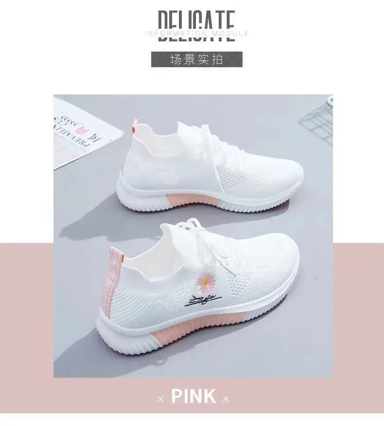 Summer Small White Shoes for Women's Casual Flying Knitted Shoes Comfortable Soft Sole Breathable Running Students' Shoes NovaCart