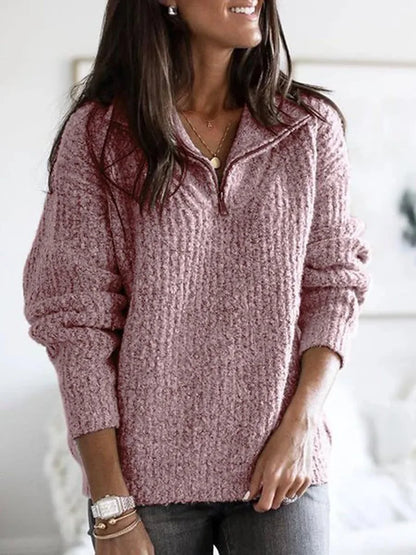 Women's Cable Knit Cardigan Zip Up Sweater Loose Open Front
