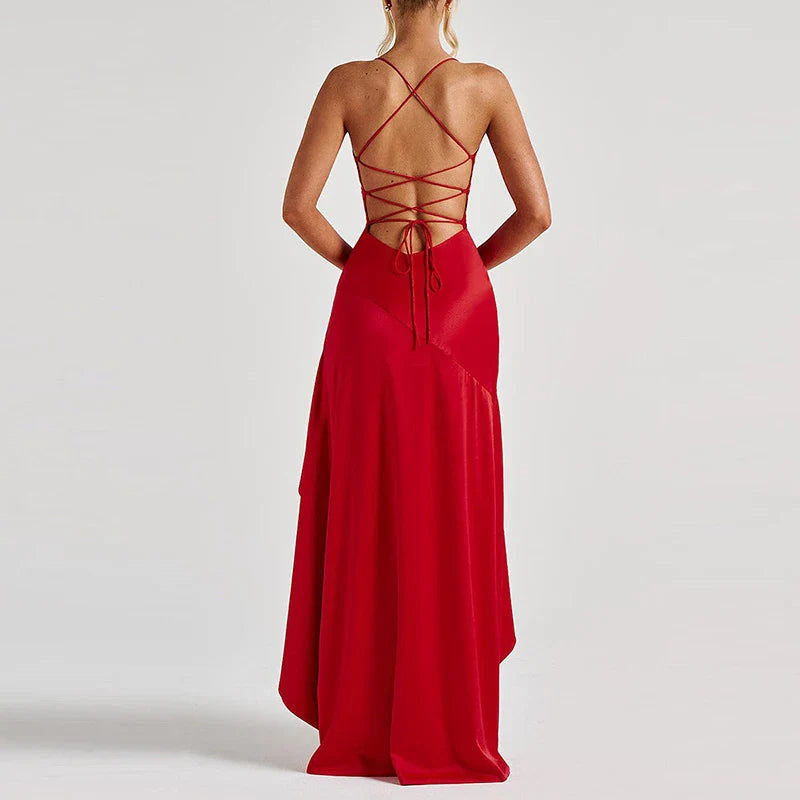 Banquet Luxury Irregular High Waist Sleeveless Satin Dress
