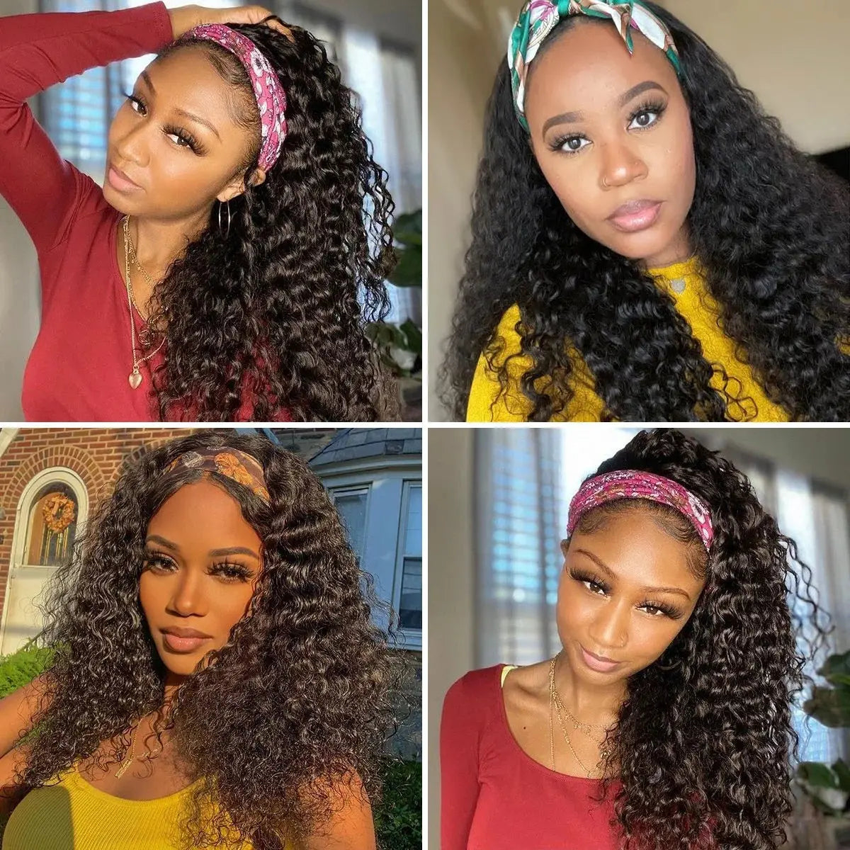 Headband Wigs Human Hair Water Wave Wig 250 Density 100% Real Human Hair Wigs None Lace Front Wigs Full Machine Made Wigs NovaCart
