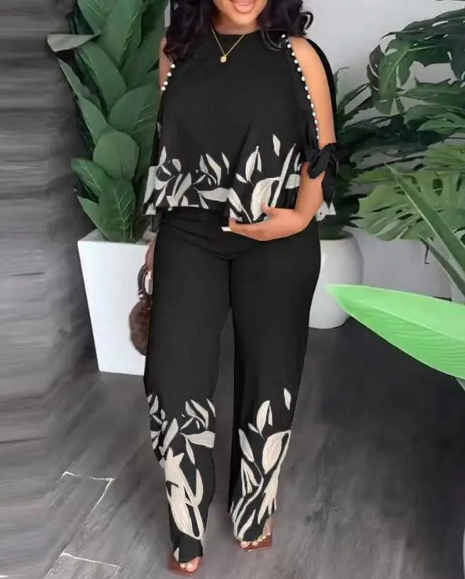 New Women Two Piece Set Plus Size Fashion Short Sleeve