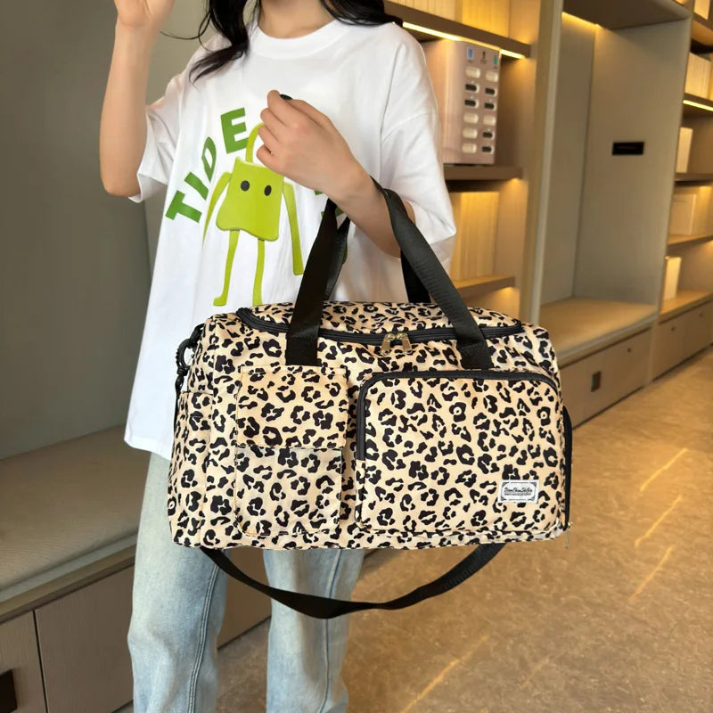 Classic Leopard Print Large Capacity Leisure Luggage Bag with Multiple Pockets and Shoe Compartment Sports Fitness Travel Bag NovaCart