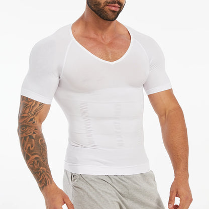 Men's Short Sleeve Compression T-Shirt V-neck Shapewear Tummy Control Flat Belly Tank Top Fitness Workout Slimming Body Shaper NovaCart