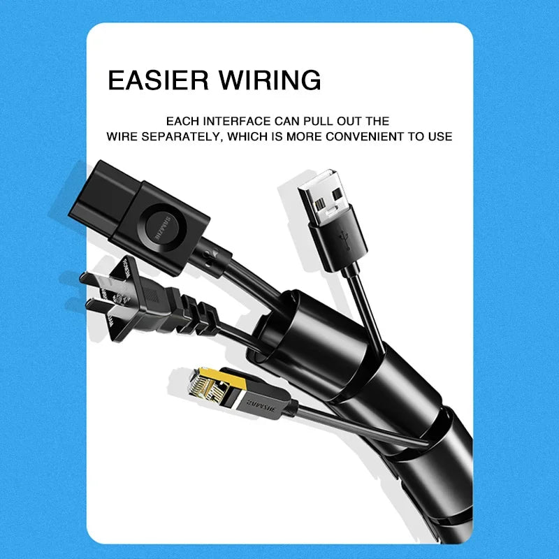 Flexible 2M 16/10mm Spiral Cable Wire Protector Tube Clip for Computer Cord Organizer Management Tools Protective Pi-Mart