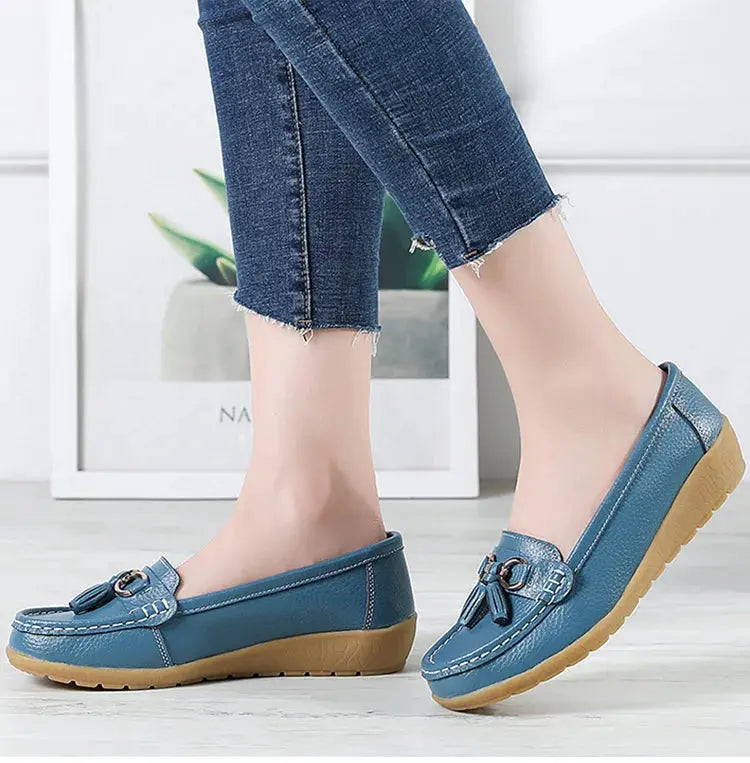 Women's Loafers White Shoes For Woman Genuine Leather Flats And Loafers Slip On Comfortable Woman Shoes Leather Women Moccasins NovaCart