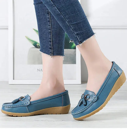 Women's Loafers White Shoes For Woman Genuine Leather Flats And Loafers Slip On Comfortable Woman Shoes Leather Women Moccasins NovaCart