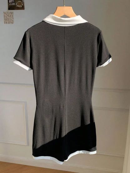 Casual and simple lapel women's jumpsuit, sleeveless, elegant and sexy lapel waist-hugging short jumpsuit NovaCart