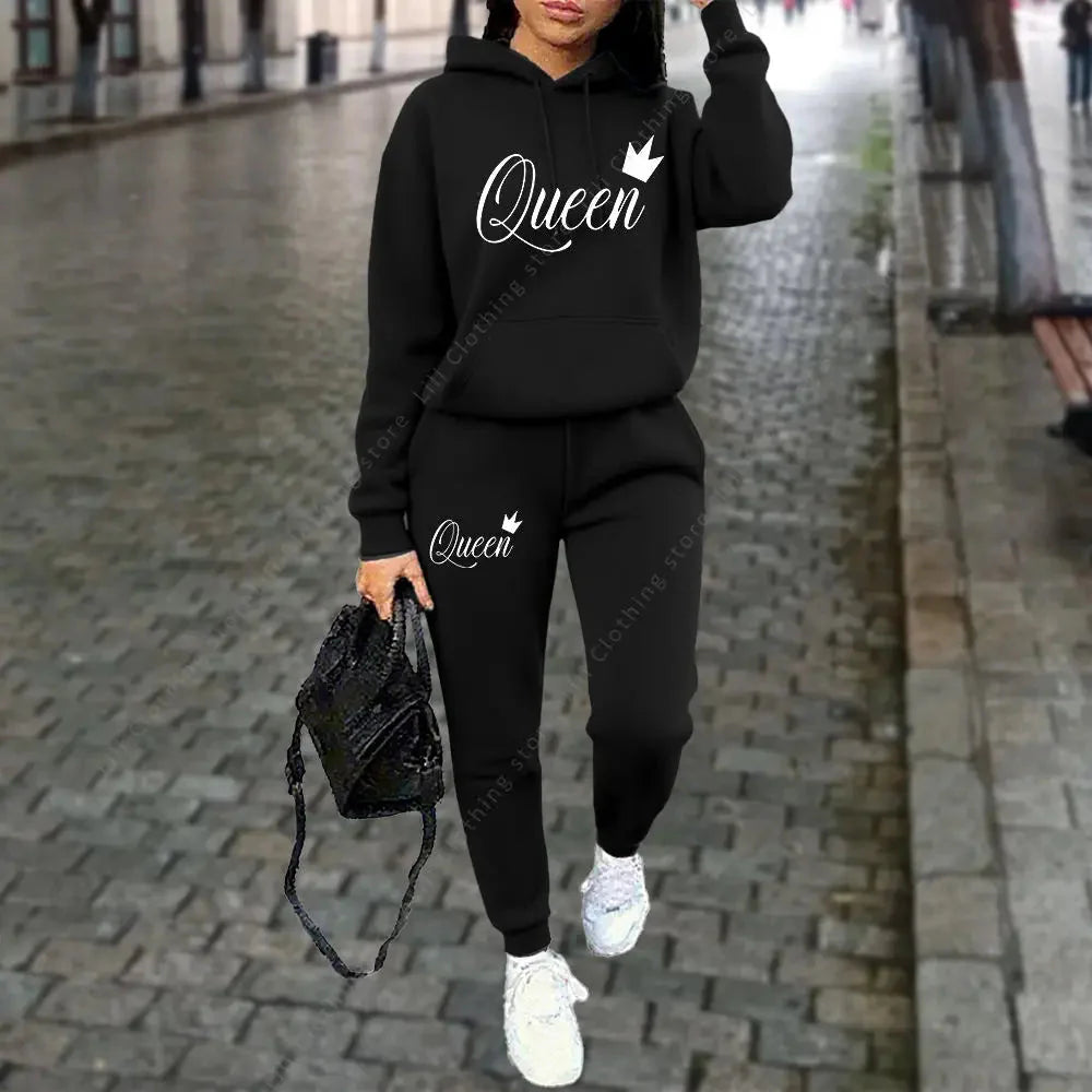 Women’s “Queen” Graphic 2-Piece Hoodie & Pants Tracksuit Set FitiqueFit