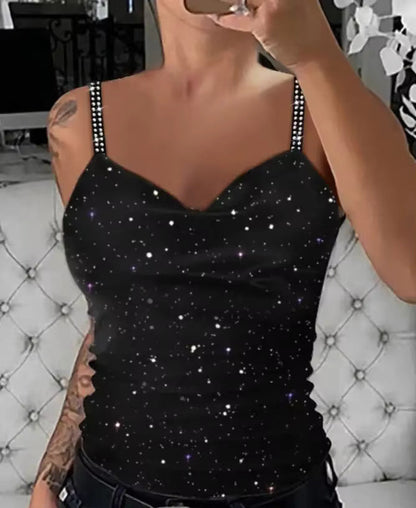 Sequin V-Neck Camisole – Rhinestone Strap Sparkly Top FitiqueFit