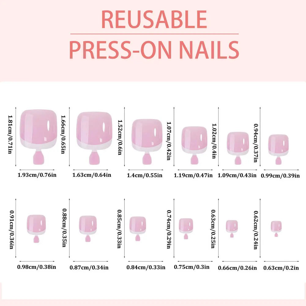 120pcs/Box French Tip Press-On Toenails Pink Color System Square Shape Foot Nails Short Length Glossy Finish False Toe Nails Set NovaCart