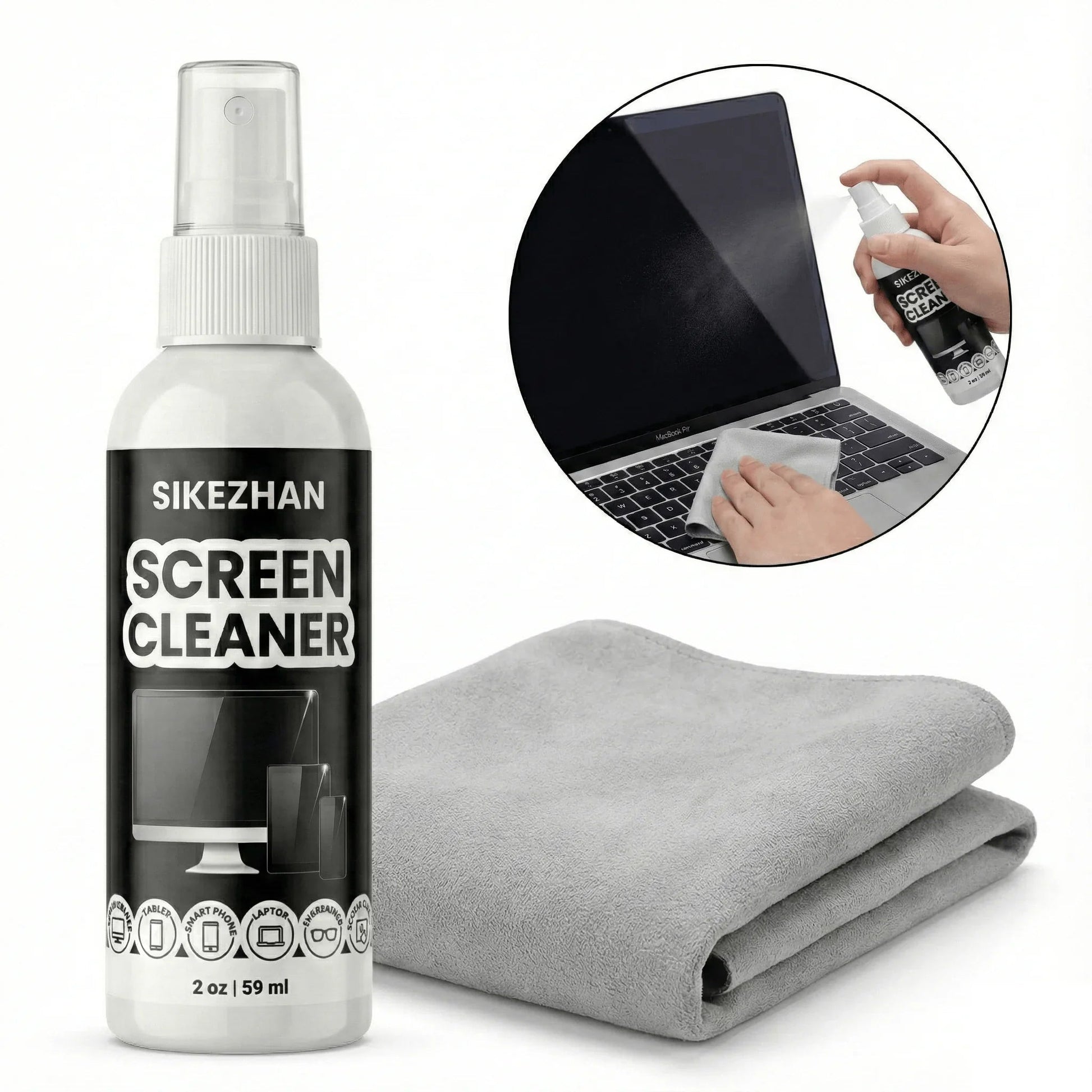 SIKEZHAN Screen Cleaner Kit with Polishing Cloth - Streak-Free Spray for MacBook, iPad, iPhone, Laptop, Monitor & TV (2oz) Pi-Mart