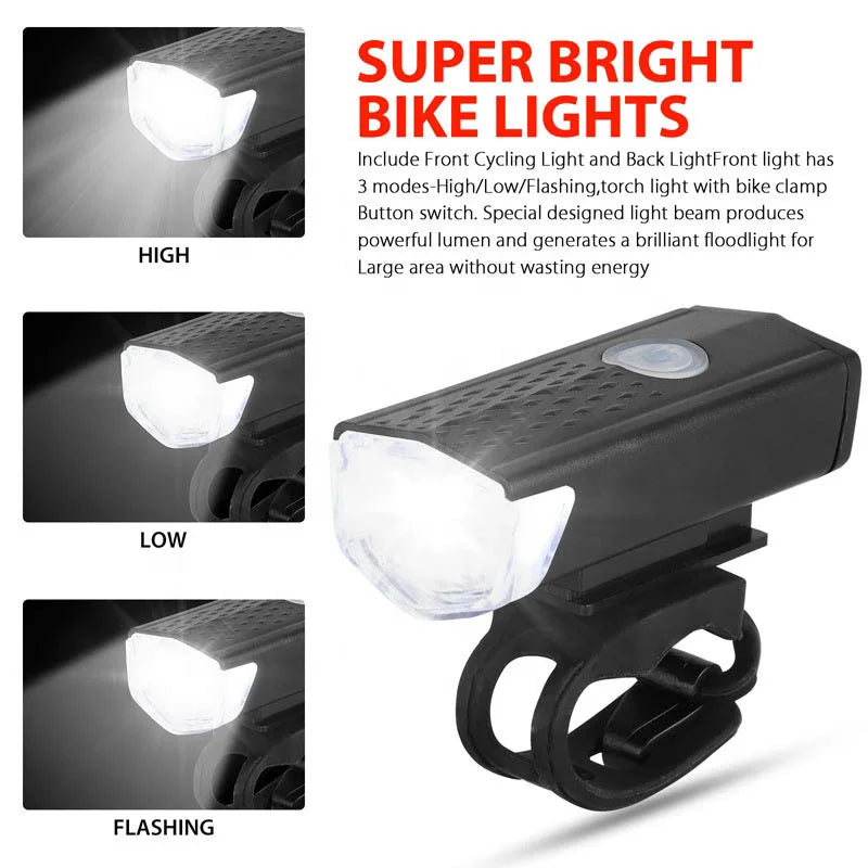 Bike Light Set Front Light with Taillight USB Rechargeable Easy to Install 3 Modes Bicycle Accessories for the Bicycle Road MTB Pi-Mart