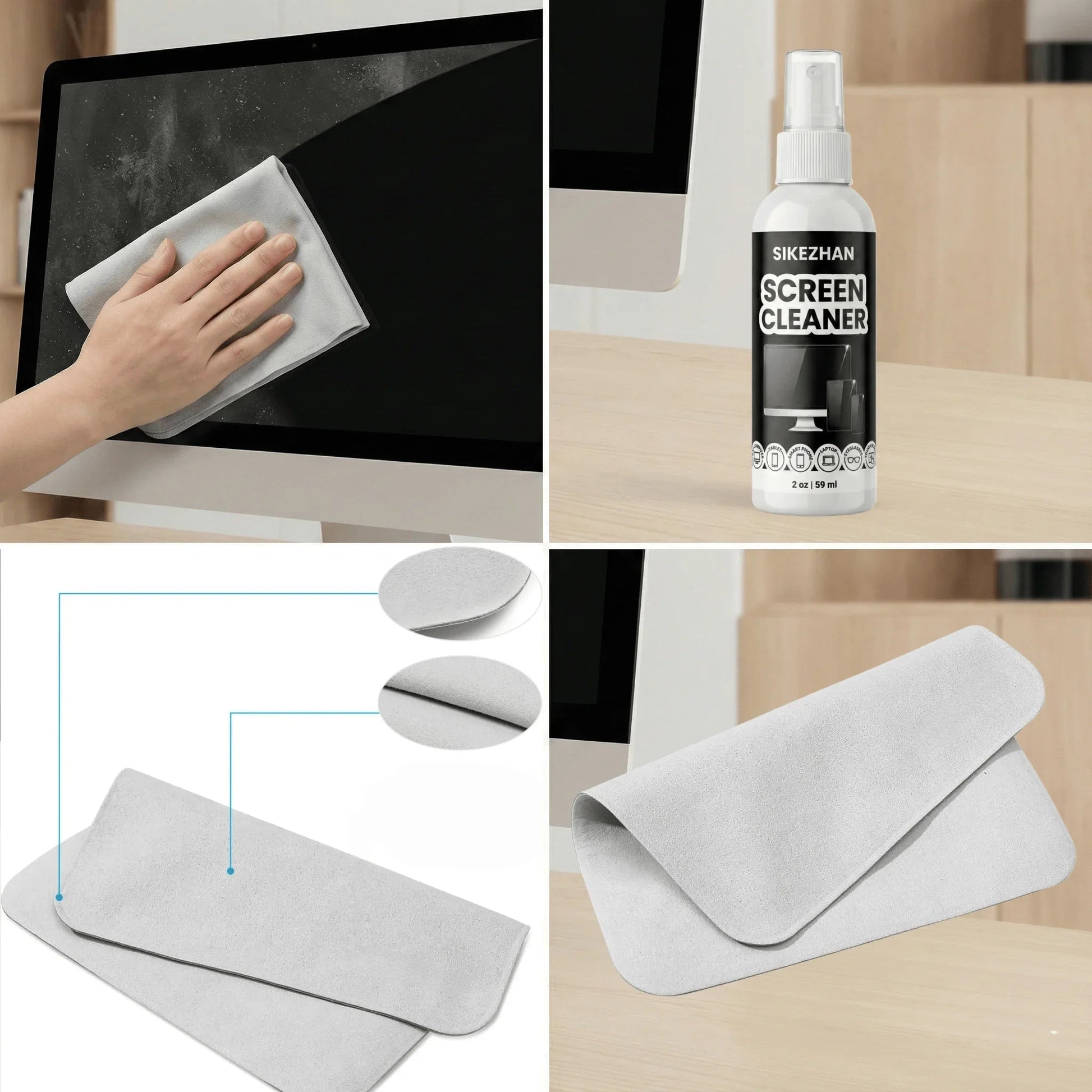 SIKEZHAN Screen Cleaner Kit with Polishing Cloth - Streak-Free Spray for MacBook, iPad, iPhone, Laptop, Monitor & TV (2oz) Pi-Mart
