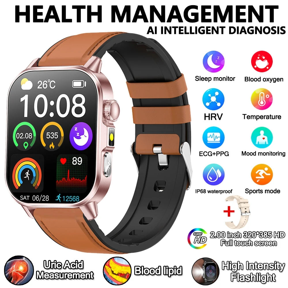 2026 New Model Uric Acid & Lipid Health Analysis Smart Watch Men ECG+PPG Bluetooth Call 2.01-inch Flashlight Smartwatch Women NovaCart