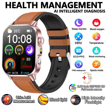 2026 New Model Uric Acid & Lipid Health Analysis Smart Watch Men ECG+PPG Bluetooth Call 2.01-inch Flashlight Smartwatch Women NovaCart
