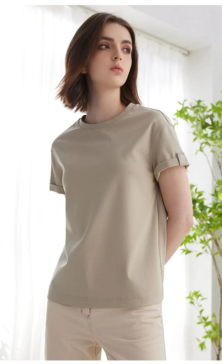 K2123L Summer Short Sleeved Clothes Premium Luxury Women's Clothing Combed Cotton Tshirts pima cotton Tee Shirt NovaCart