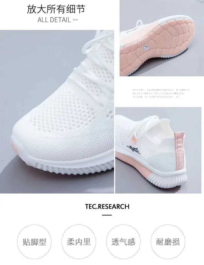 Summer Small White Shoes for Women's Casual Flying Knitted Shoes Comfortable Soft Sole Breathable Running Students' Shoes NovaCart