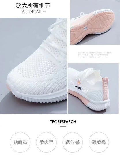 Summer Small White Shoes for Women's Casual Flying Knitted Shoes Comfortable Soft Sole Breathable Running Students' Shoes NovaCart