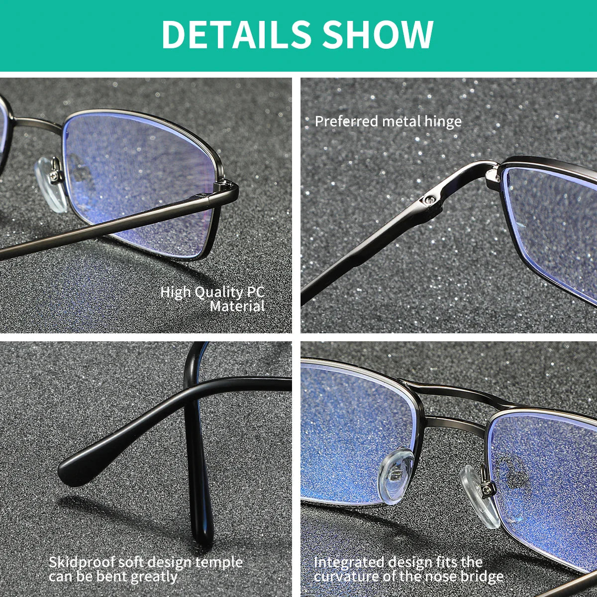 BARCUR Fashion Business Presbyopia Eyeglasses for Men and Women Ultra-Light Double Bar Alloy Rectangular Small Frame Transparent HD Reading Glasses Stevvex
