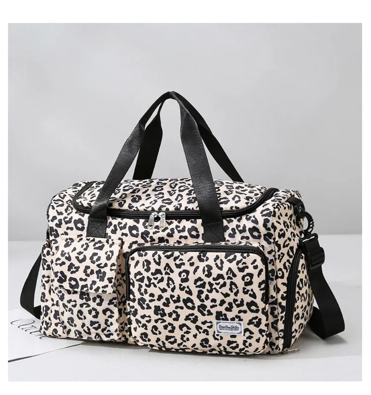 Classic Leopard Print Large Capacity Leisure Luggage Bag with Multiple Pockets and Shoe Compartment Sports Fitness Travel Bag NovaCart