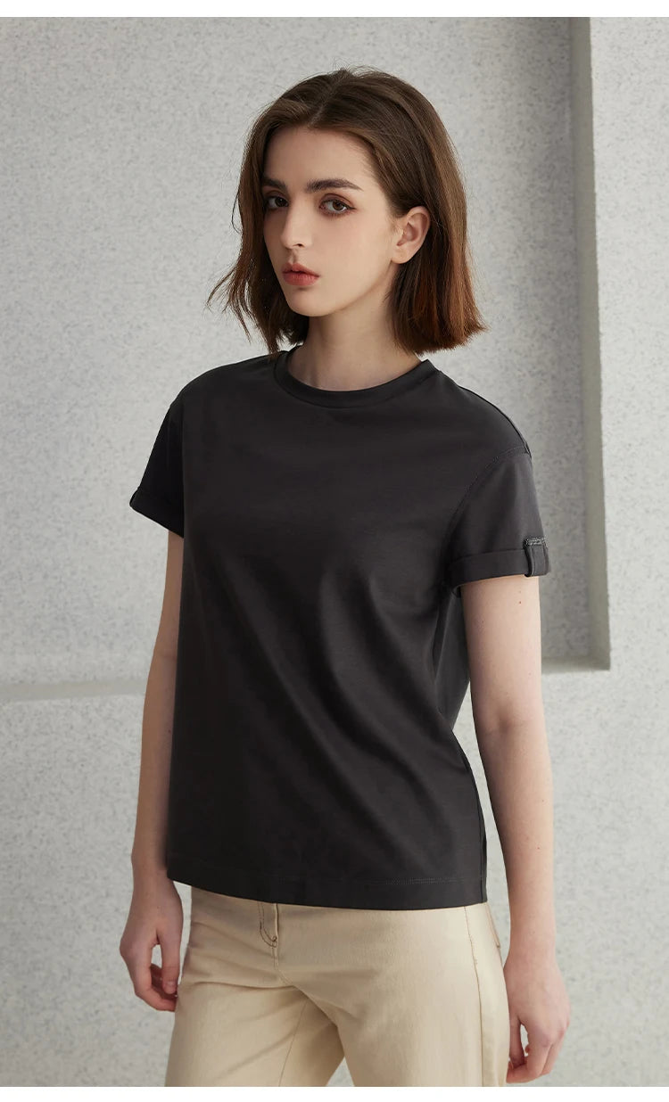 K2123L Summer Short Sleeved Clothes Premium Luxury Women's Clothing Combed Cotton Tshirts pima cotton Tee Shirt NovaCart